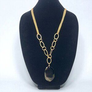 Gold-Tone & Orca Agate Multi-Strand Necklace With Hammered Oval Links